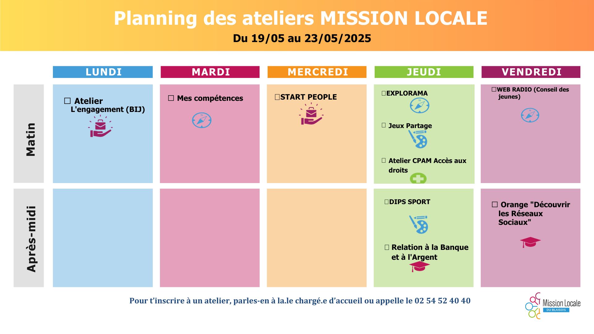 Planning des ateliers – 19 au 23 mai 2025 - Mission Locale de Blois