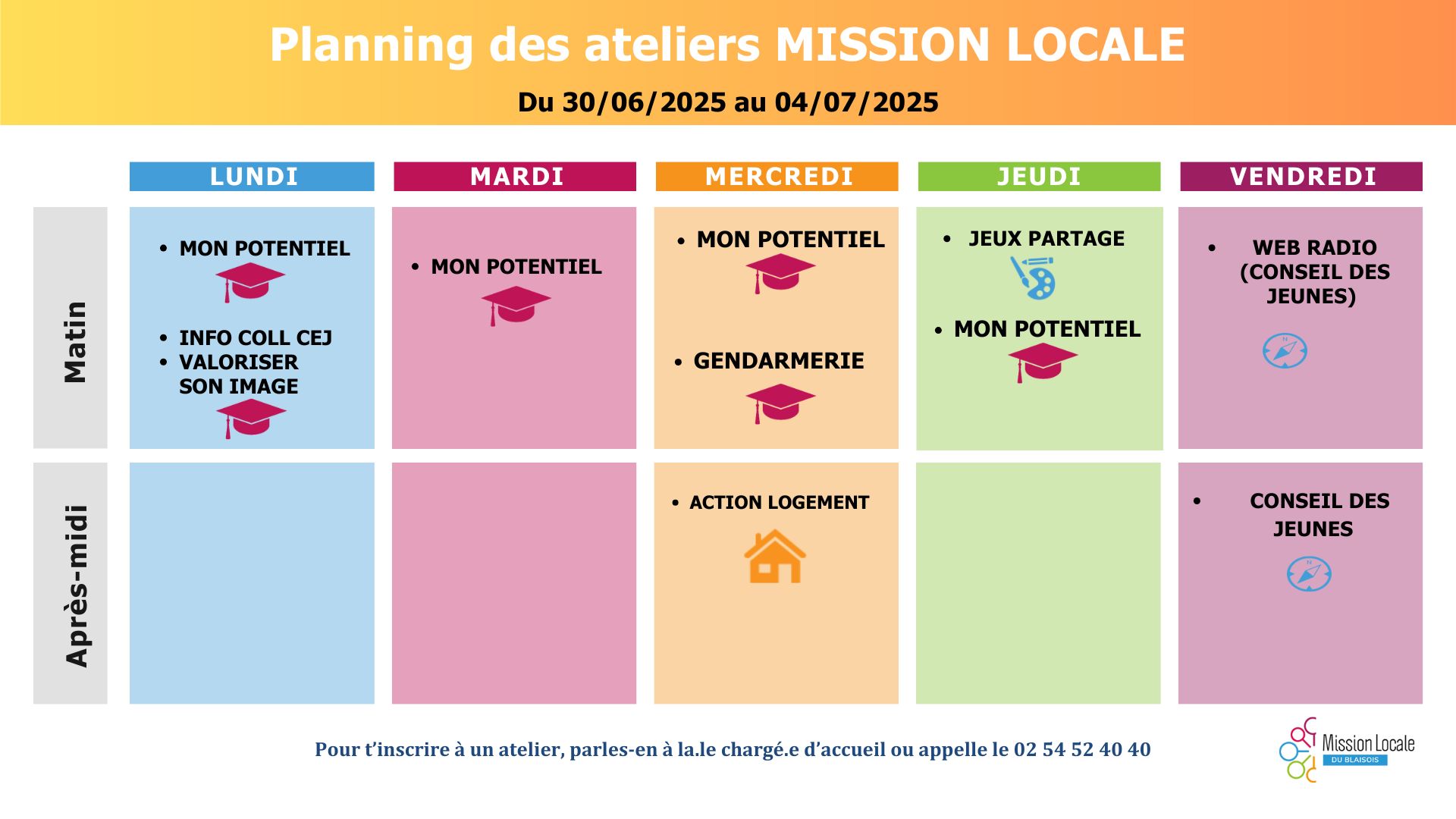 Planning des ateliers – 30 juin au 07 juillet 2025 - Mission Locale de ...